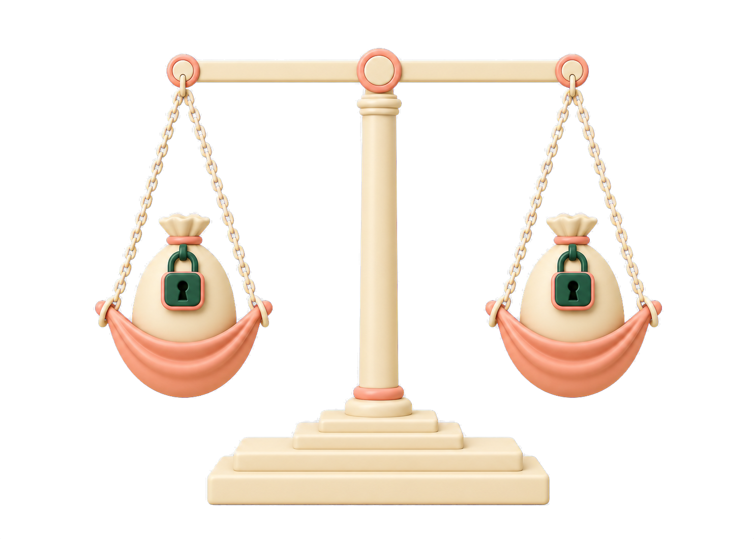 A balanced cream scale holds two locked bags in Guava hammock slings.